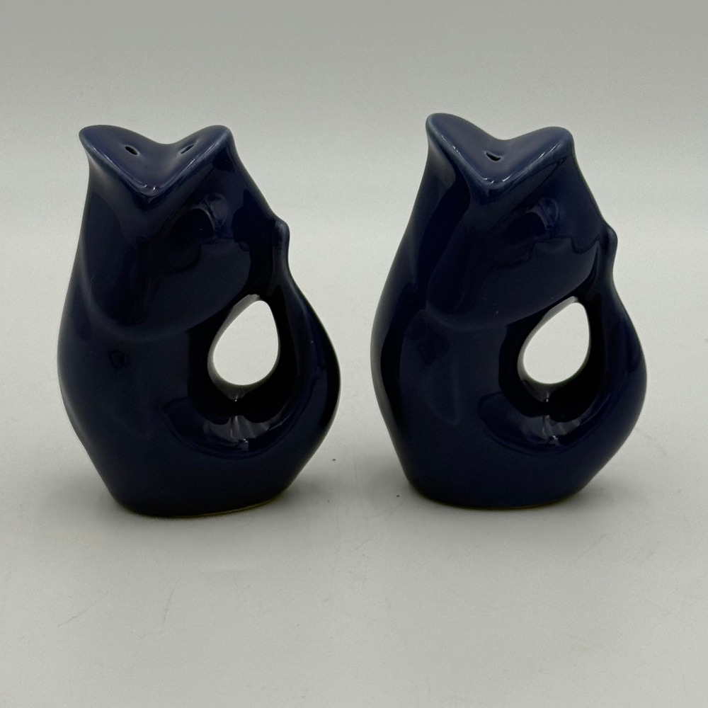 GurglePot Cobalt Blue Ceramic Fish Salt and Pepper Shaker Set 4 Inch